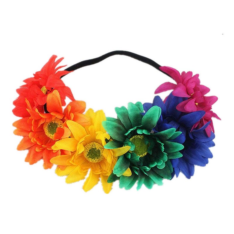 DDazzling Sunflower crown Boho crown Sunflower headband Flower Hair Accessory (Rainbow) - Image 1